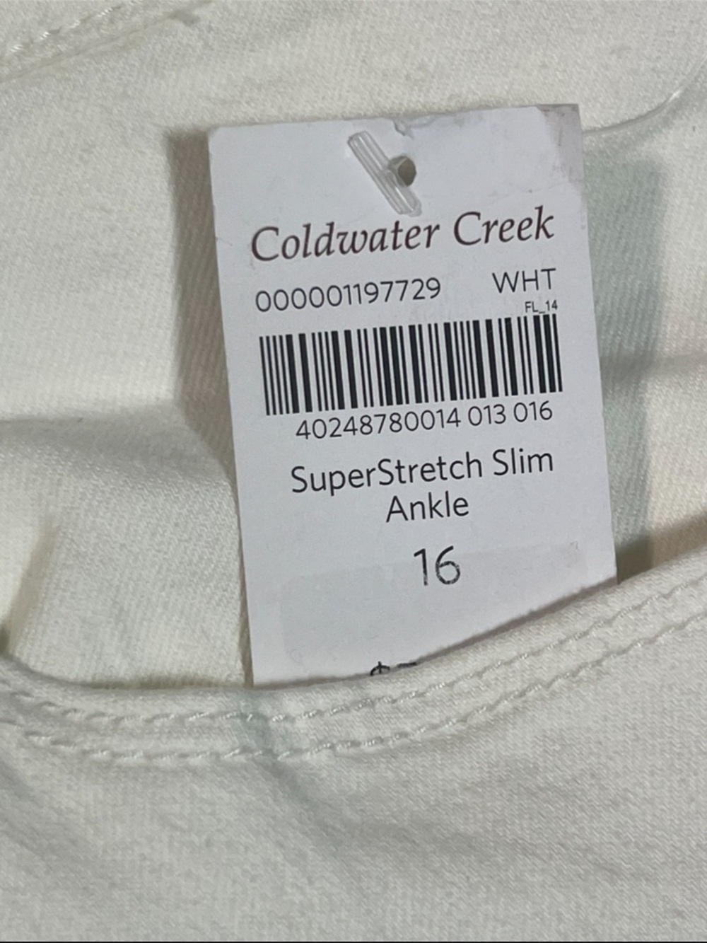 NWT Coldwater Creek Off White Natural Fit Slim Ankle Jeans Women Size 16 Stretch - Picture 10 of 12